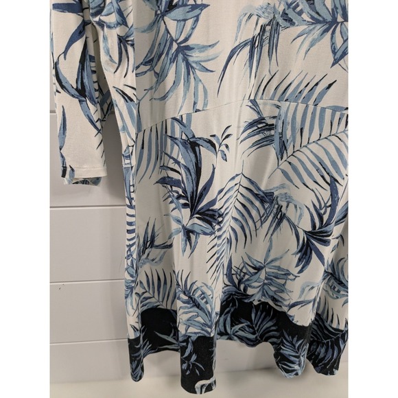 J. Jill Womens Tropical Empire Waist Tunic L White/Blue 3/4 Sleeve Comfy Stretch - Picture 4 of 12